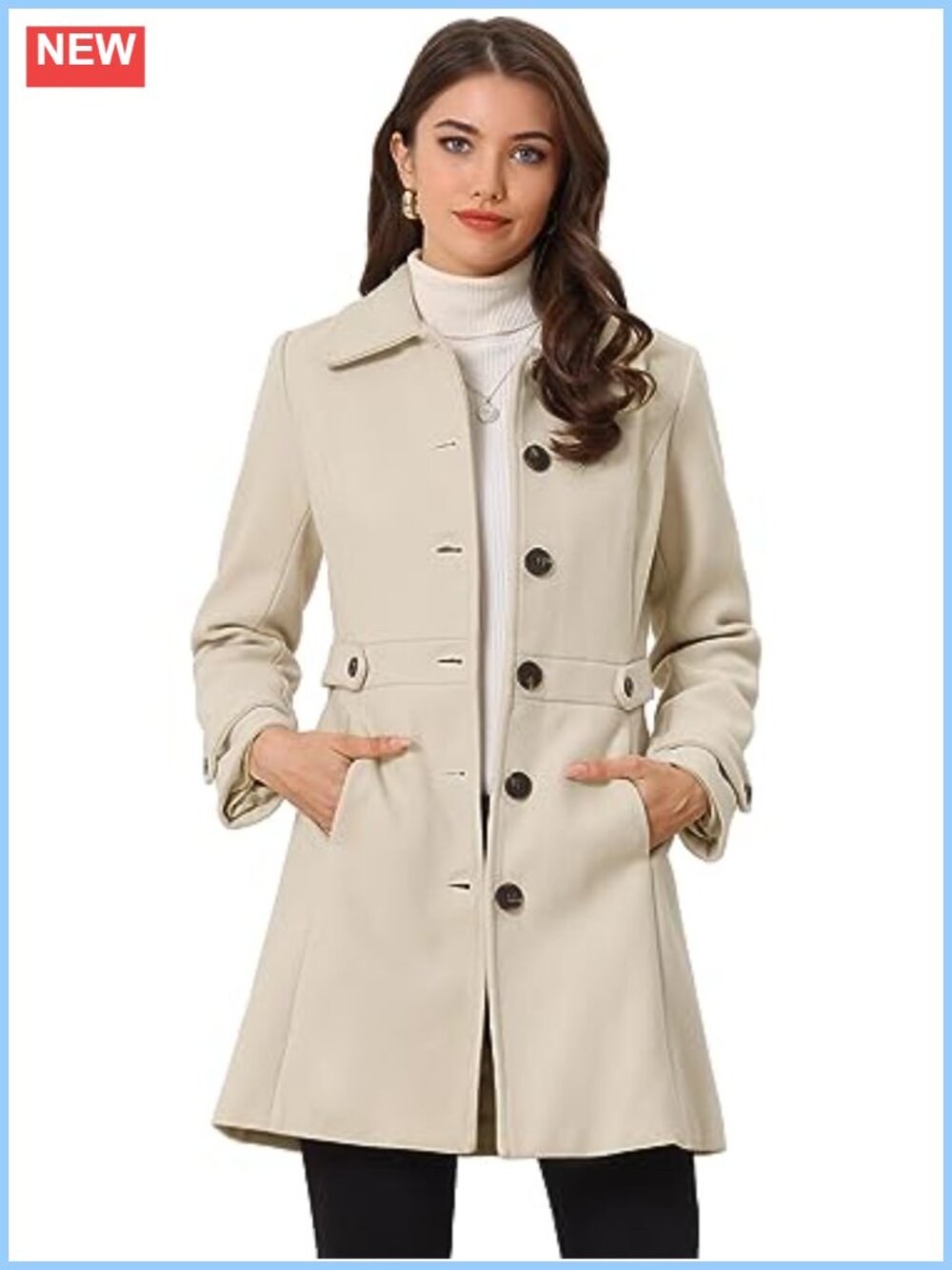 Women's Winter Trench Coat Single Breasted Long Sleeve Fully Lined